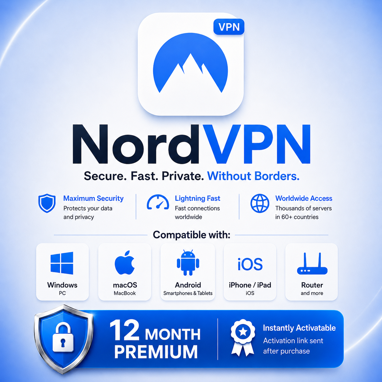NordVPN 12 Months – Premium VPN | Secure & Private Connection | Instant Activation | Digital Delivery