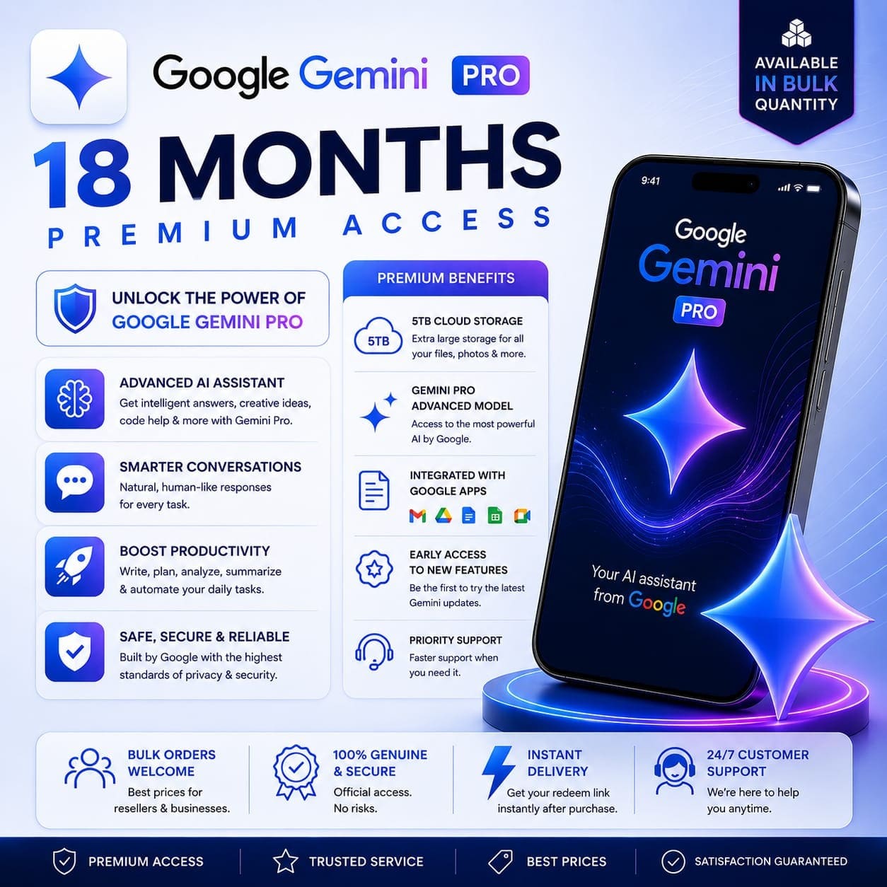 Google Gemini AI Pro 18 Months | Premium Advanced AI Assistant | Instant Activation | Digital Delivery